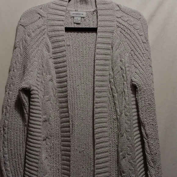 Womens S Liz Claiborne Heavy Knit Open Cardigan Neutral Cream Lagging Long Line - Picture 2 of 7